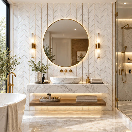 Calacatta Pearly Marble Chevron Mosaic 250x370x10mm