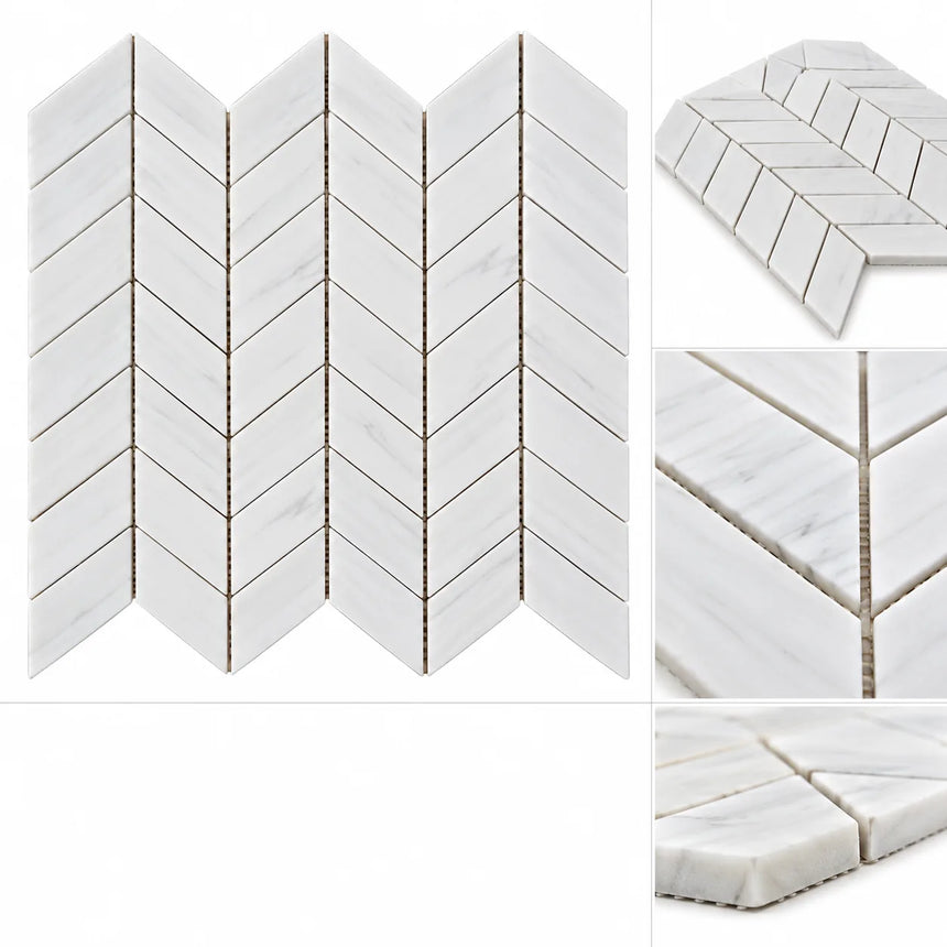 Calacatta Pearly Marble Chevron Mosaic 250x370x10mm