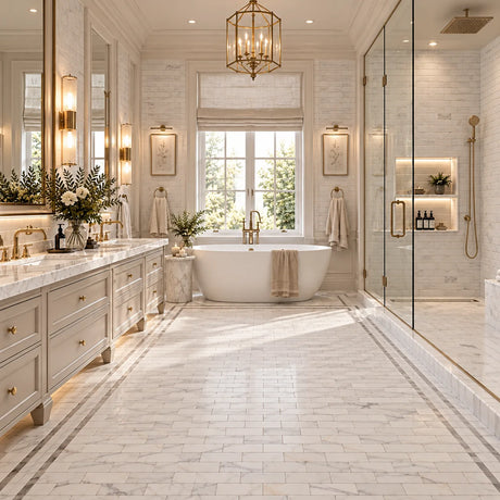 Calacatta Pearly Subway Marble Mosaic 50x100x10mm