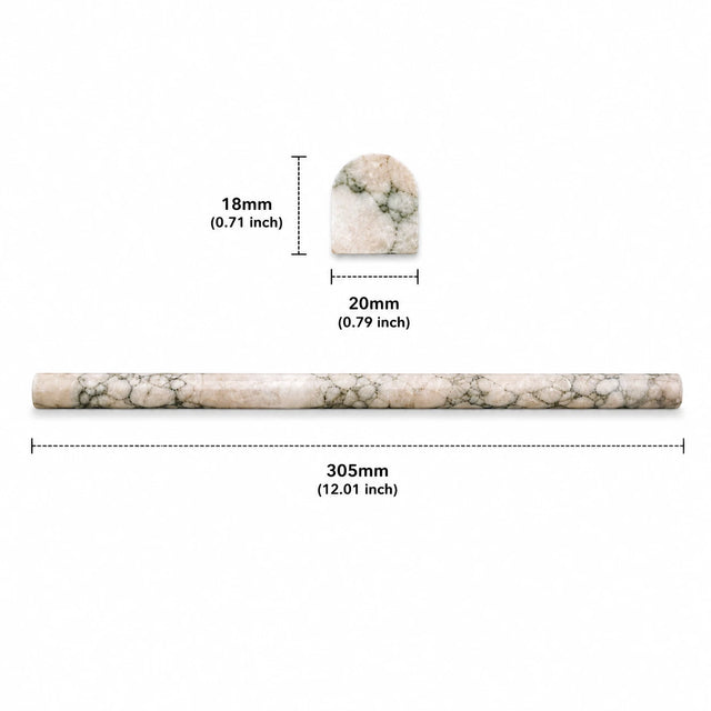 Calacatta Verde Honed Marble Pencil Liner Moulding | 305x20x18mm