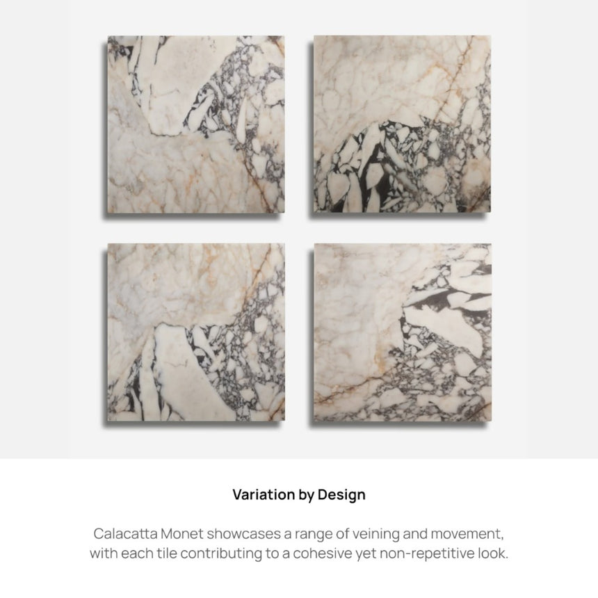 Calacatta Violetta Monet Honed Marble Tiles 610x610x20mm