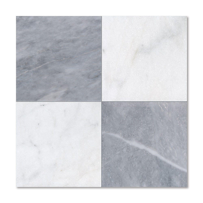 Calacatta White, Bardiglio Light Checkerboard Marble 305x305x10mm