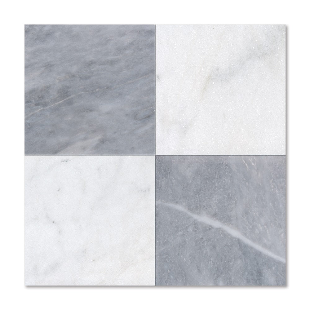 Calacatta White & Bardiglio Light Checkerboard Marble Tiles