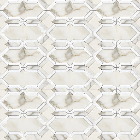 Calacatta Amber & Snow White Waterjet Marble Mosaic Tile 350 × 320 × 10 mm