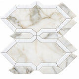 Calacatta Amber & Snow White Waterjet Marble Mosaic Tile 350 × 320 × 10 mm