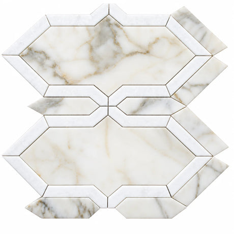 Calacatta Amber & Snow White Waterjet Marble Mosaic Tile 350 × 320 × 10 mm