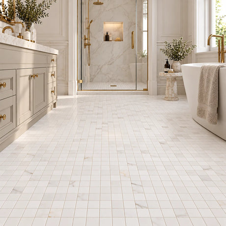 Calacatta Pearly Square Marble Mosaic 50x50x10mm