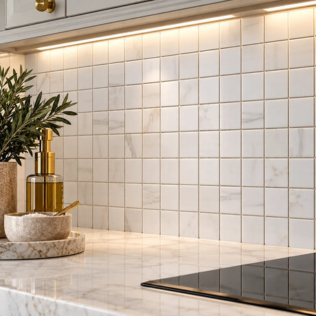Calacatta Pearly Square Marble Mosaic 50x50x10mm
