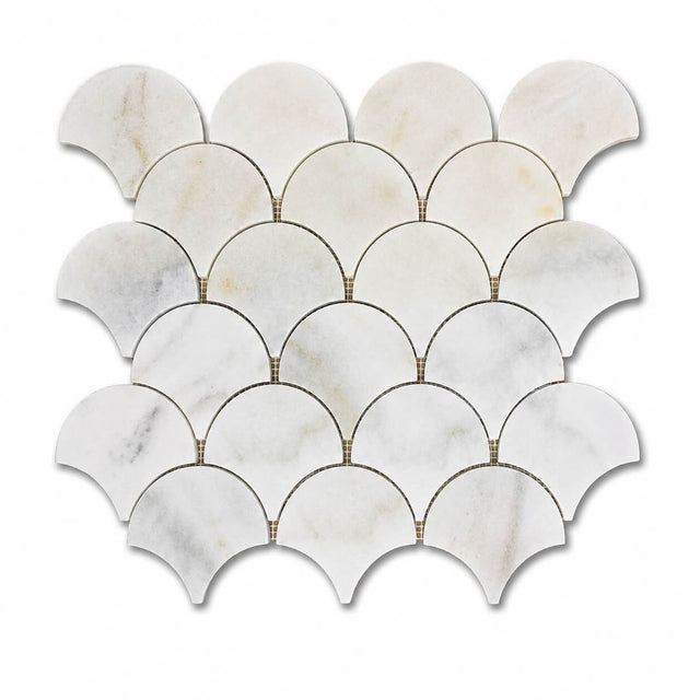 Calacatta Scallop Polished Marble Mosaic Tiles