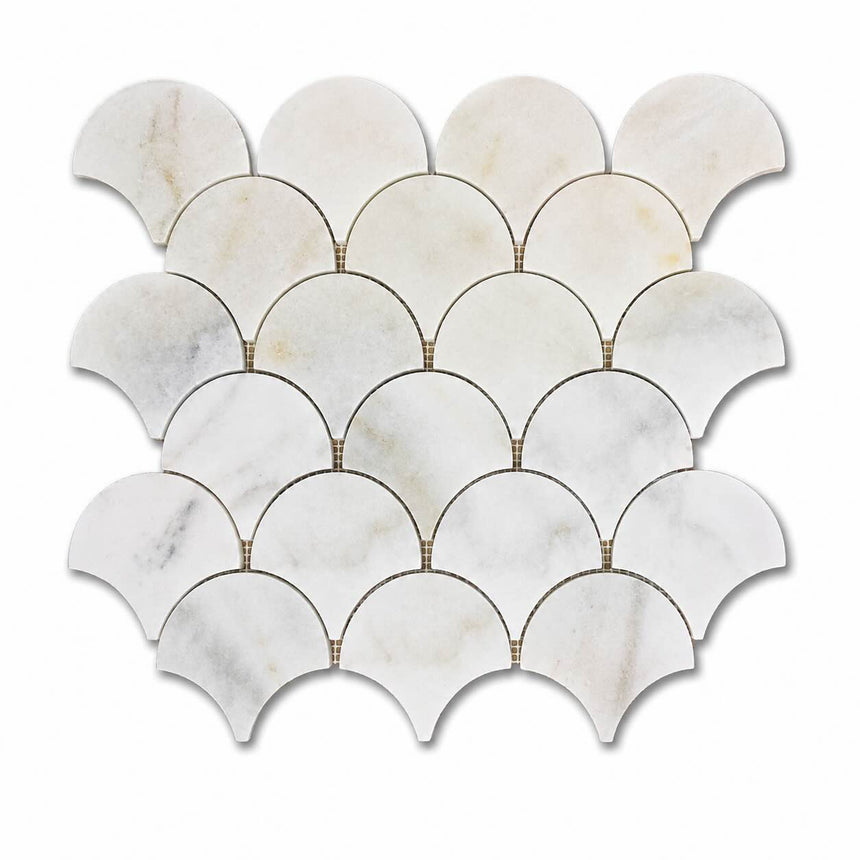 Calacatta Scallop Polished Marble Mosaic Tiles