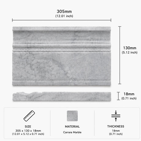 Carrara CD Marble Base Art Deco Skirting Board | 130x305x18mm