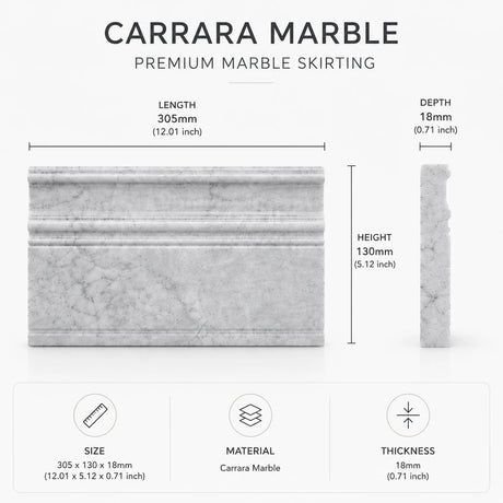 Carrara CD Marble Base Art Deco Skirting Board | 130x305x18mm