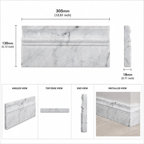 Carrara Marble Art Deco Skirting Board | 130x305x18mm