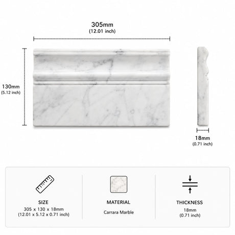 Carrara Marble Art Deco Skirting Board | 130x305x18mm