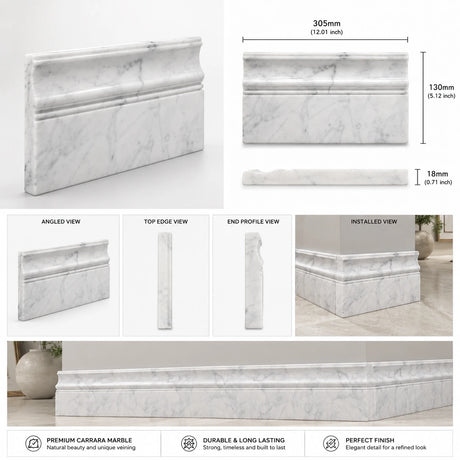 Carrara Marble Art Deco Skirting Board | 130x305x18mm