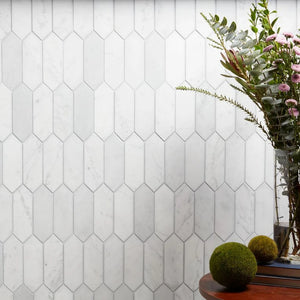 Carrara Polished Marble Picket Mosaic Tile