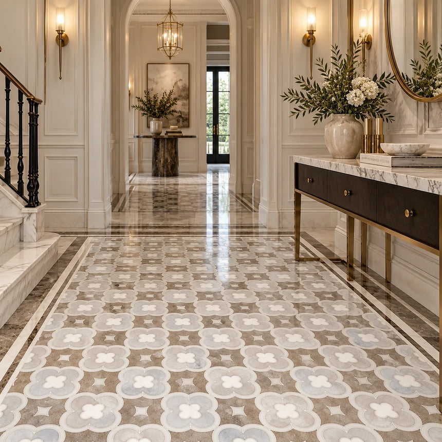 Daisy Decor Sivec, Carrara & Palisandro Marble Mosaic Tile 305 × 305 × 10 mm