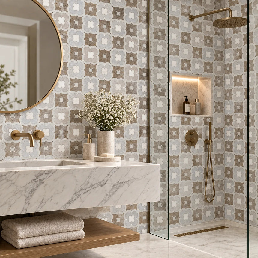 Daisy Decor Sivec, Carrara & Palisandro Marble Mosaic Tile 305 × 305 × 10 mm