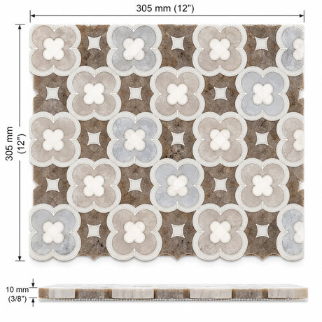 Daisy Decor Sivec, Carrara & Palisandro Marble Mosaic Tile 305 × 305 × 10 mm
