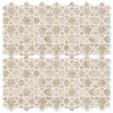 Daisy Star Waterjet Diana Royal, Dolomite & Bianco Sivec Honed Marble Mosaic Tile 318 × 360 × 10 mm