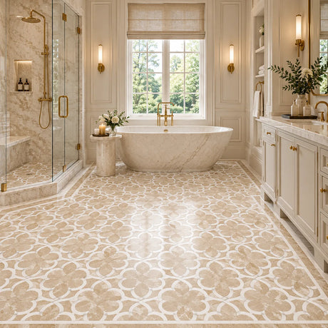 Daisy Star Waterjet Diana Royal, Dolomite & Bianco Sivec Honed Marble Mosaic Tile 318 × 360 × 10 mm