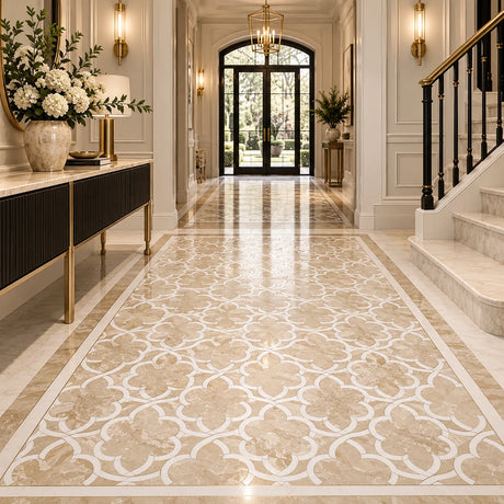 Daisy Star Waterjet Diana Royal, Dolomite & Bianco Sivec Honed Marble Mosaic Tile 318 × 360 × 10 mm