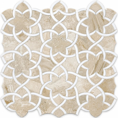 Daisy Star Waterjet Diana Royal, Dolomite & Bianco Sivec Honed Marble Mosaic Tile 318 × 360 × 10 mm