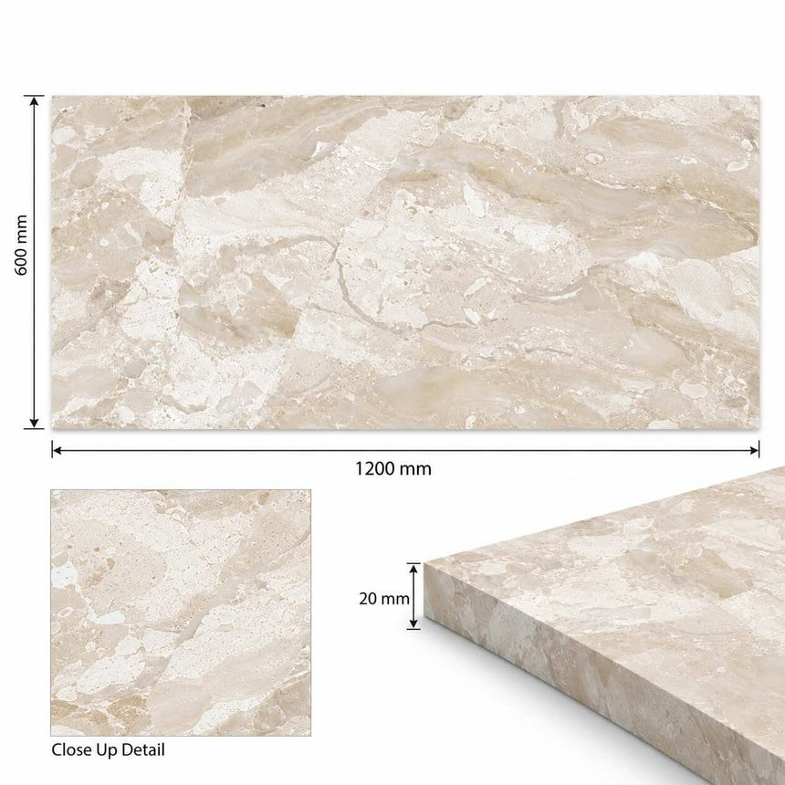 Diana Royal Semi-Polished Honed XL Marble Tiles 600 x 1200 x 20 mm
