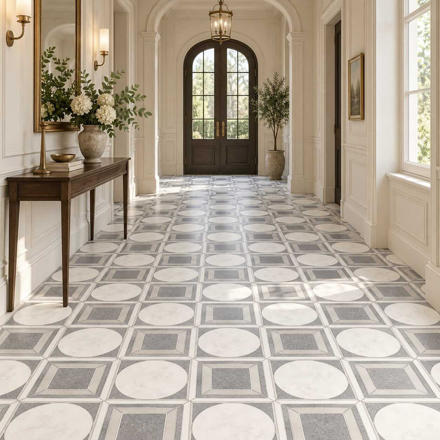 Afyon Grey, Afyon White & Dolomite Cicero Marble Mosaic Tile 305 × 305 × 10 mm