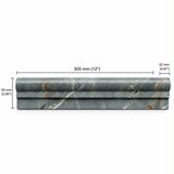 Fitz Green Ogge honed marble moulding installed as a dado rail trim on tiled bathroom wall