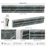Close-up of Fitz Green honed marble satin finish and natural veining