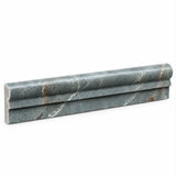 Fitz Green Ogge honed marble moulding installed as a dado rail trim on tiled bathroom wall