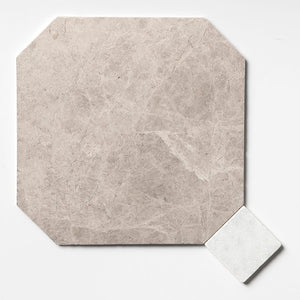 Fitz Tundra Honed Octagon Marble Tile with White Dots