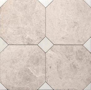 Fitz Tundra Honed Octagon Marble Tile with White Dots