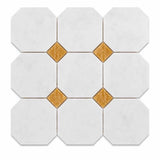 Fitz White Honed Octagon Marble Tile with Gold Onyx 305x305x10mm