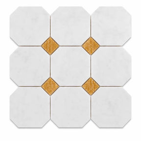 Fitz White Honed Octagon Marble Tile with Gold Onyx 305x305x10mm