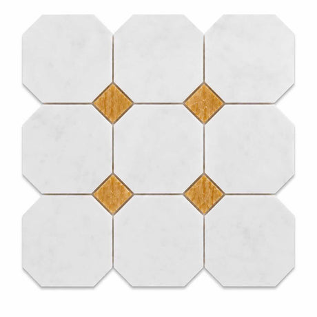 Fitz White Honed Octagon Marble Tile with Gold Onyx 305x305x10mm