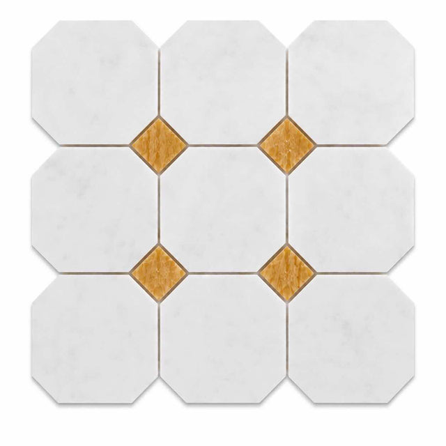Fitz White Honed Octagon Marble Tile with Gold Onyx 305x305x10mm