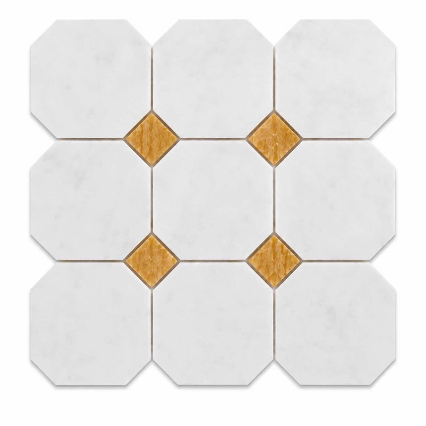 Fitz White Honed Octagon Marble Tile with Gold Onyx 305x305x10mm