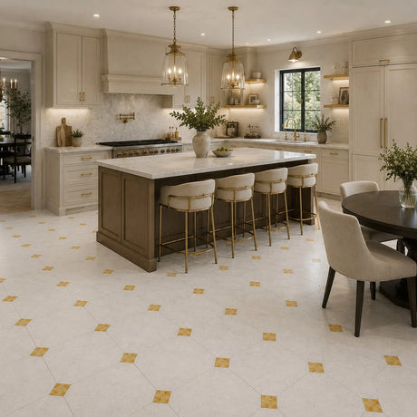 Fitz White Honed Octagon Marble Tile with Gold Onyx 305x305x10mm