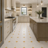 Fitz White Honed Octagon Marble Tile with Gold Onyx 305x305x10mm