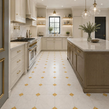 Fitz White Honed Octagon Marble Tile with Gold Onyx 305x305x10mm