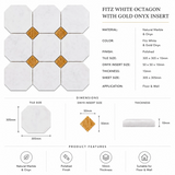 Fitz White Honed Octagon Marble Tile with Gold Onyx 305x305x10mm