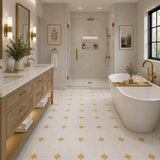 Fitz White Honed Octagon Marble Tile with Gold Onyx 305x305x10mm