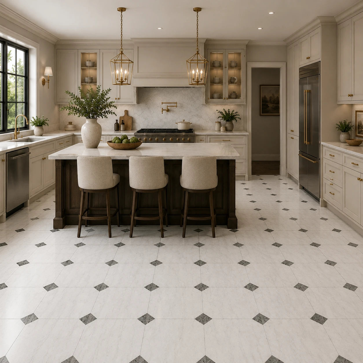 Fitz White Honed Octagon Marble Gray Dot 305x305x10mm