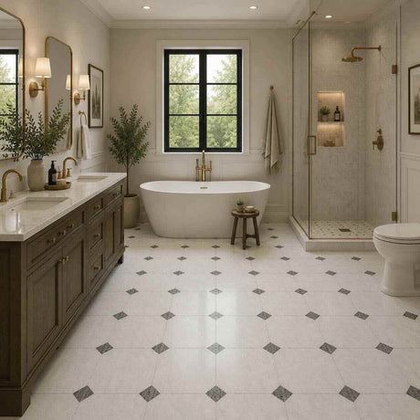 Fitz White Honed Octagon Marble Gray Dot 305x305x10mm