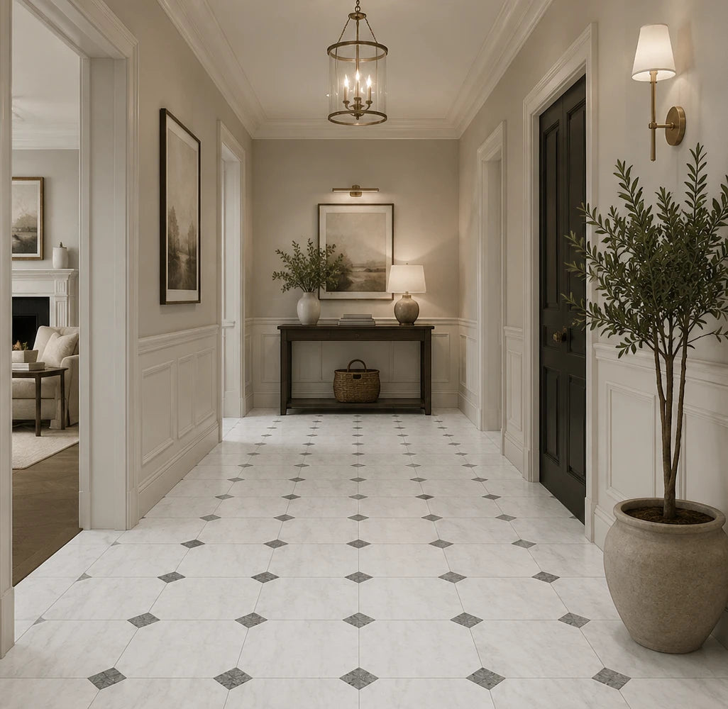 Fitz White Honed Octagon Marble Gray Dot 305x305x10mm