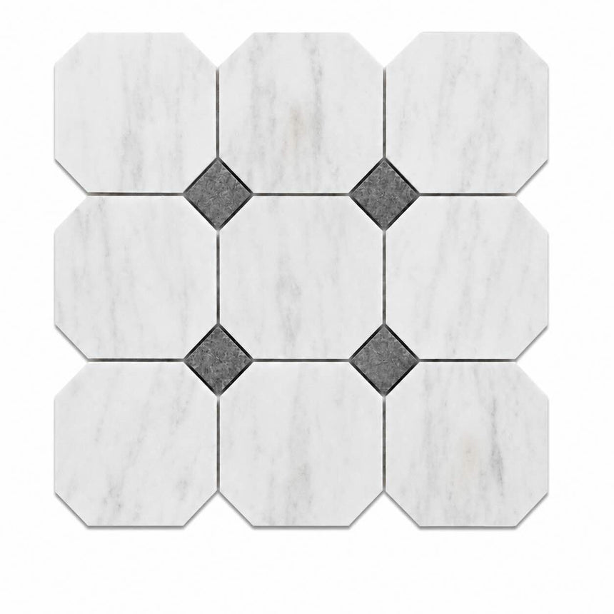 Fitz White Honed Octagon Marble Gray Dot 305x305x10mm