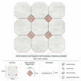 Fitz White Honed Octagon Marble Rosa Verona 305x305x10mm