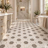 Bianco Carrara, Dolomite & Emperador Daisy Flower Marble Mosaic 310x270x10mm